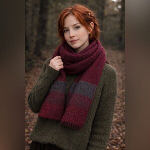 Vintage J. Peterman Company Celtic Thick Wool Scarf in Burgundy and Green